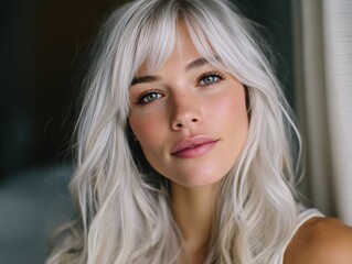 Naklejka premium A woman with long white hair and blue eyes