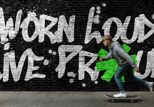 Urban Graffiti Skateboard Motion Mockup PSD