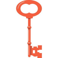 Orangish Red Vintage Skeleton Key Isolated on White Background Detailed Design With White Negative Space Inside Bow