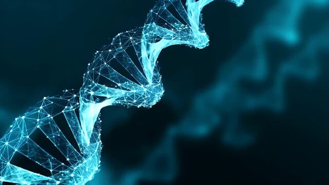 
blue background with a double helix of dna, close up. the intricate structure of the dna molecule is prominently displayed against a vibrant blue backdrop,