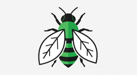 Creative green bee with leaf wings ecological symbol.