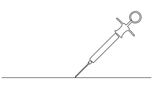 syringe with needle continuous one line drawing animation, Animated self drawing of continuous line draw medical disposable syringe with needle. Applicable for vaccine injection, vaccination logo.