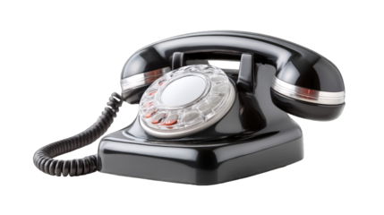 Classic Black Rotary Telephone With Silver Accents On A Transparent Background Isolated Studio Shot