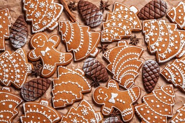Delicious gingerbread cookies and festive decorations for the holidays