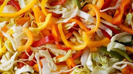 Crunchy vegetable salad with cabbage, bell peppers, and lemon dressing