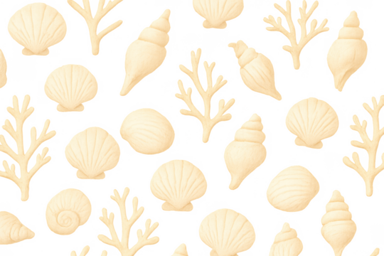 Beige seashells and coral branches seamless pattern