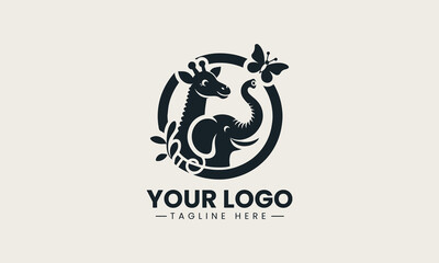 Cute animals emblem logo featuring friendly animal faces in colorful modern vector illustration design