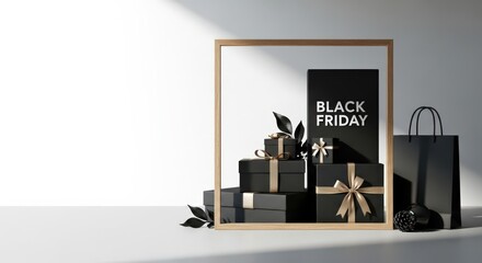 Black Friday gifts arranged in a display with elegant packaging  