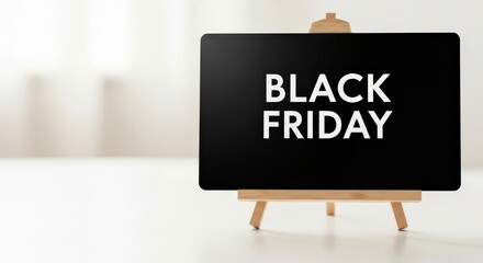 Black Friday promotional display on an easel in a bright setting  