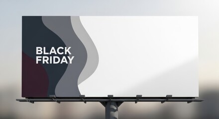 Black Friday billboard with abstract design in urban setting  