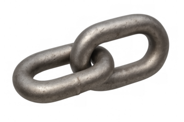 Metal chain link representing connection, teamwork, strength, and security, with transparent background