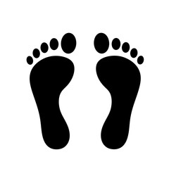 Black footprints icon symbolizing steps progress journey direction and personal traces in clean design for various applications isolated on white background