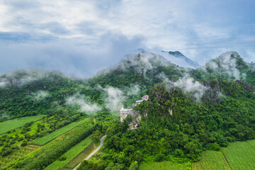 Beautiful buddhist temple on high mountain in Khon Kaen province Thailand, (Wat Tham Saeng Tham).