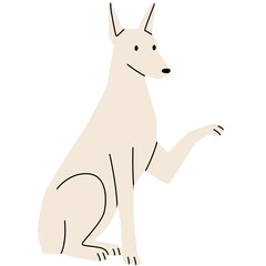 Pale Cream Colored Doberman Pinscher Sitting with Paw Raised in Minimalist Cartoon Style on Transparent Background