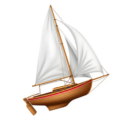 Wooden sailboat with white sails detailed vector illustration of a classic sailing vessel isolated on white background