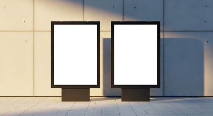 Two Blank Vertical Billboard Mockups for Advertising on Concrete Wall Background