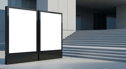 Blank Advertising Billboard Mockup Near Stairs