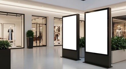 Mall Interior with Blank Advertising Screens - Perfect for Promoting Products and Services