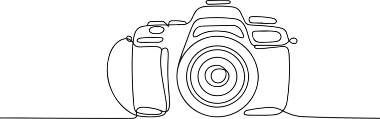 Minimalist Camera Line Art Icon on White Background