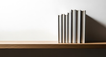 Obraz premium Stacked hardback books on wooden shelf image