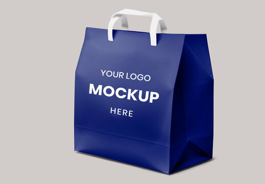 Blue Paper Bag Mockup Design PSD