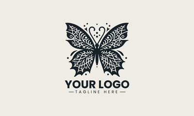  Butterfly wings with spider web design symbolizing creativity and connection in elegant vector logo illustration