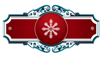 Decorative rectangular emblem with a red center and snowflake detail for winter and holiday themes