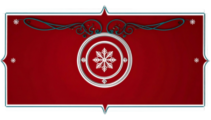 Festive red banner with a snowflake emblem and decorative flourishes, perfect for holiday greetings