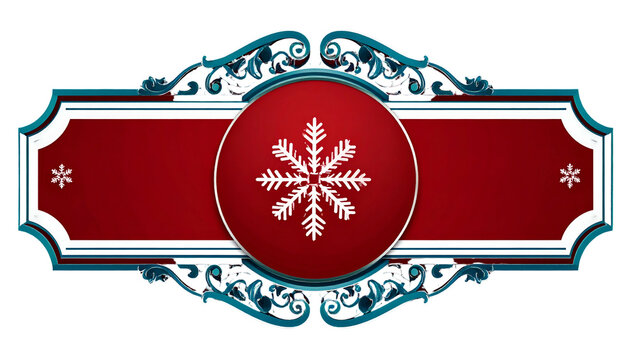 Decorative rectangular emblem with a red center and snowflake detail for winter and holiday themes