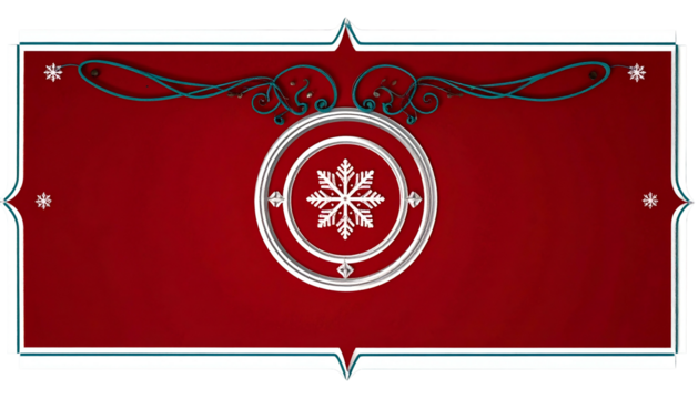 Festive red banner with a snowflake emblem and decorative flourishes, perfect for holiday greetings