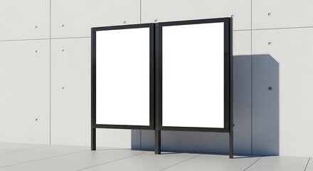 Blank digital billboards in a modern concrete architectural space, ready for advertisements
