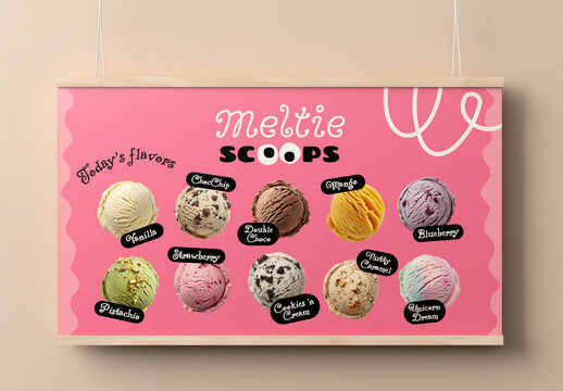 Colorful Ice Cream Flavor Menu Mockup PSD