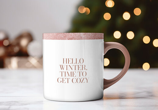 Cozy Winter Mug Design Mockup PSD