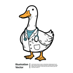 Doctor Duck Cartoon Funny Veterinarian Bird Character with Medical Stethoscope