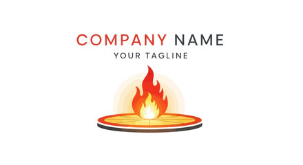 Company Name Logo with Fiery Flame and Tagline.