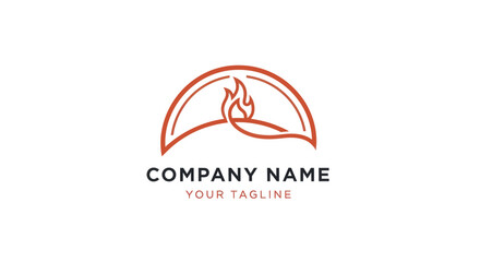 Minimalist line art logo of a flame inside an arched oven.