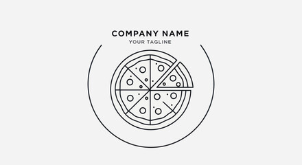 Pizza logo design with a slice cut out and company name.