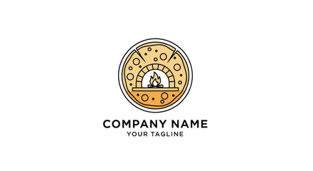 Artisanal Pizza Oven Logo with Flames and Dough Circle Design.