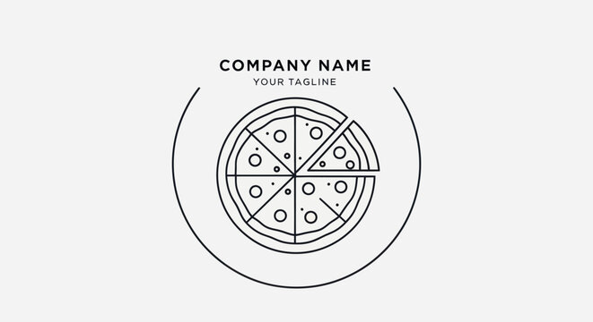 Pizza logo design with a slice cut out and company name.