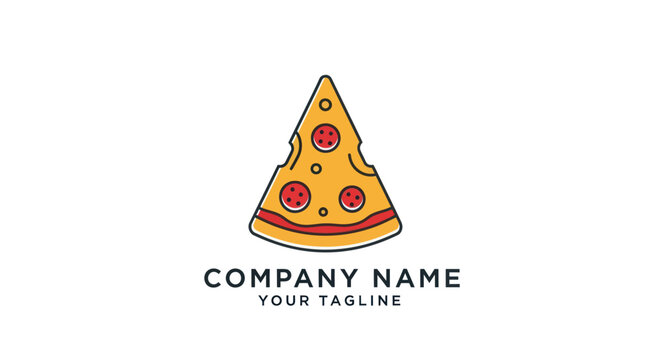 Pizza slice logo design with company name and tagline for branding.