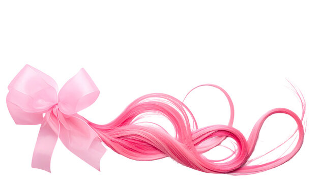 Pink ribbon bow with flowing, stylized pink strands against a black background