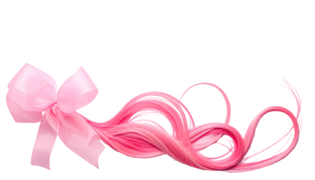 Pink ribbon bow with flowing, stylized pink strands against a black background