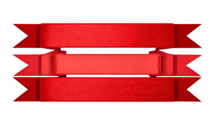 Three vibrant, layered, crimson ribbons with a textured appearance, displayed against a black background
