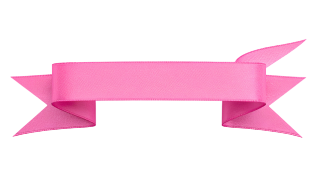 Glossy pink ribbon isolated against a black background. Simple shape, perfect for a banner