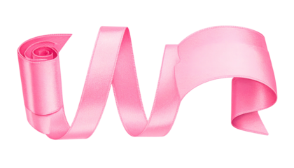 A flowing, curled, and elegant pink ribbon with a subtle satin texture against a black backdrop