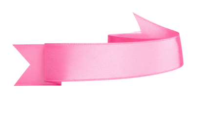 A floating, elegant pink ribbon banner with a luxurious silky texture, isolated on a black background