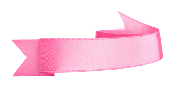 A floating, elegant pink ribbon banner with a luxurious silky texture, isolated on a black background