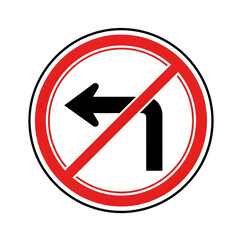 No left turn sign traffic prohibition symbol in red circle vector illustration for road safety and driving regulations