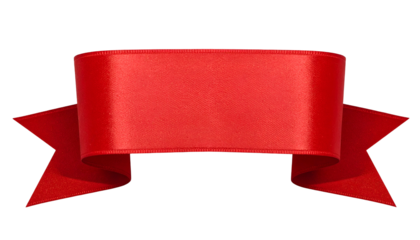 A vibrant, glossy, horizontal red banner with a curved, textured design, set against a stark black background