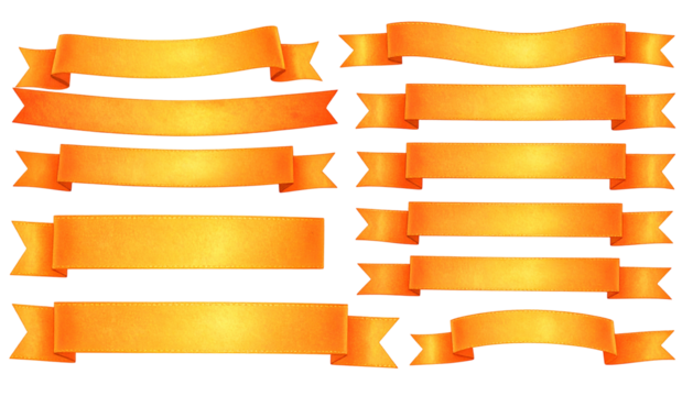 Collection of ornate, orange ribbons in different shapes and styles, all with a dark outline